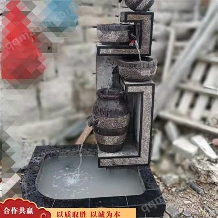 花岗岩流水石雕水车摆件 景观园林小型水车雕刻 色彩丰富